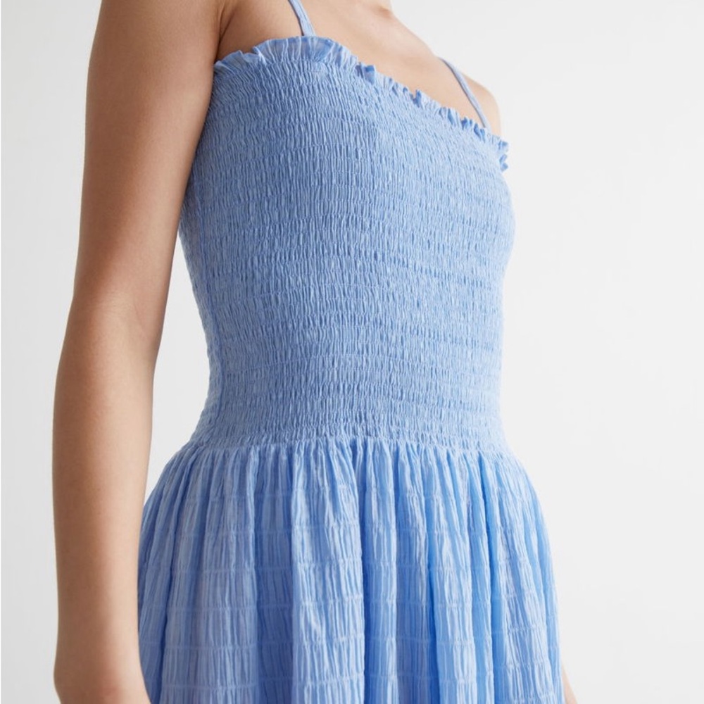 And Other Stories (M) Blue Smocked Midi Dress with Spaghetti Straps